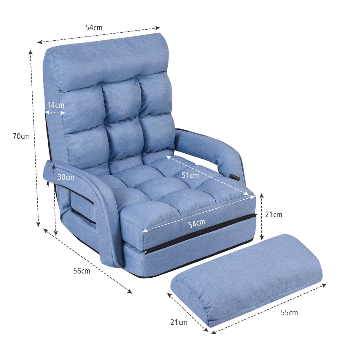 Fauteuil Convertible Chauffeuse Convertible 1 Place avec Oreiller 5 Positions en Tissu Lin Éponge 54