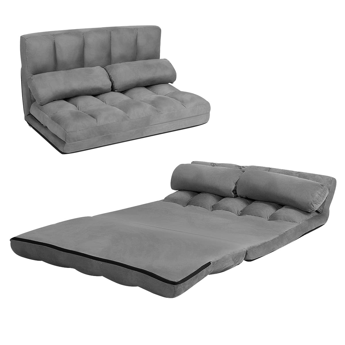 Canapé Convertible 2 Places 113 x 179 CM Dossier Réglable à 6 Positions Housse Détachable 2 Oreiller