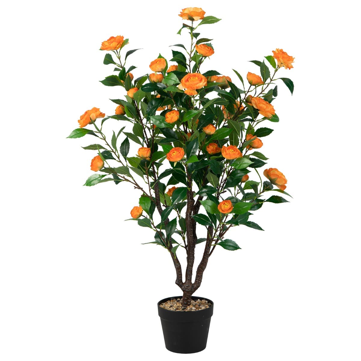CostwayFleur Artificielle Camélia 37 Têtes Résistantes aux UV 100 cm avec Pot Déco de Maison Nuptiale de Noce