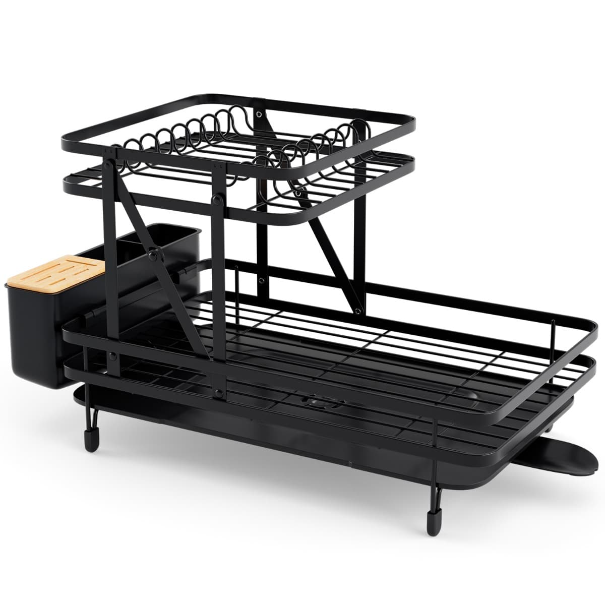 Égouttoir à Vaisselle Cuisine Pliable 2 Niveaux Porte-Vaisselle Antirouille Bac de Récupération Amov