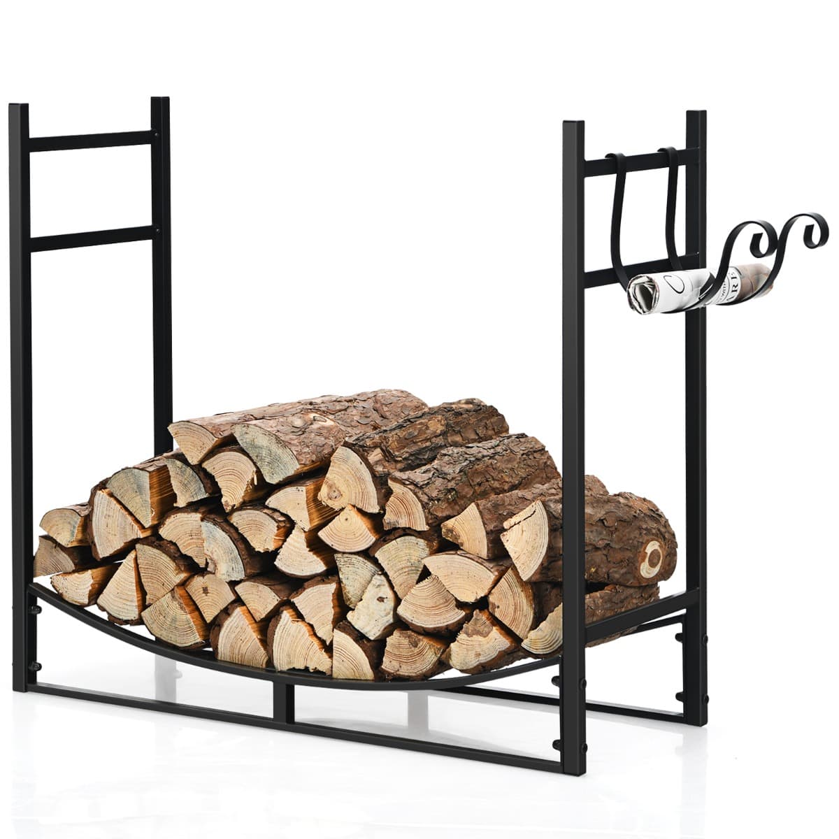 CostwayRange Bûche Intérieur avec 2 Crochets Amovible pour Bois de Chauffage 84 x 33 x 76 CM Charge 50 KG Cadre en Fer
