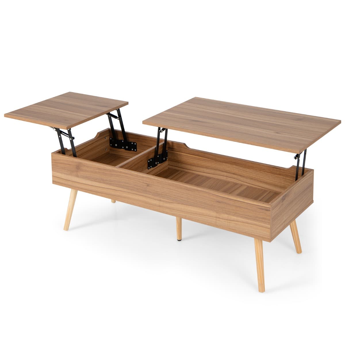 Table Basse avec 2 Plateaux Relevables 110 x 49 x 42 CM avec 2 Compartiments Cachés et 5 Pieds en Bo
