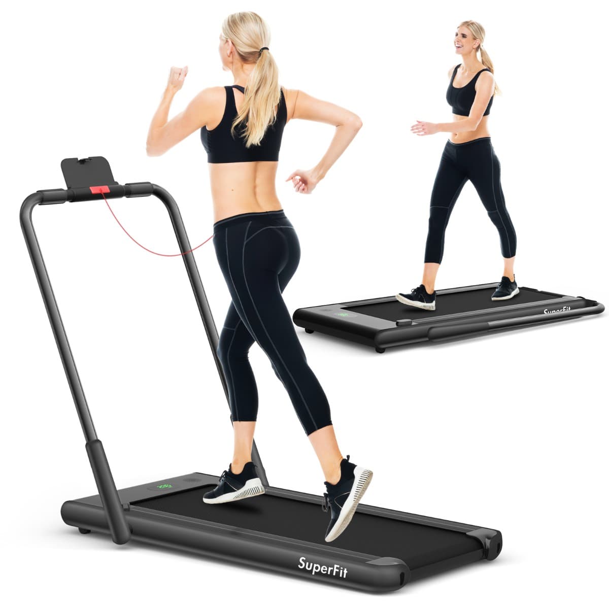CostwayTapis de Course Pliable 2 en 1 Tapis Roulant Électrique Motorisé 1-12 KM/H avec Télécommande Écran LED Noir