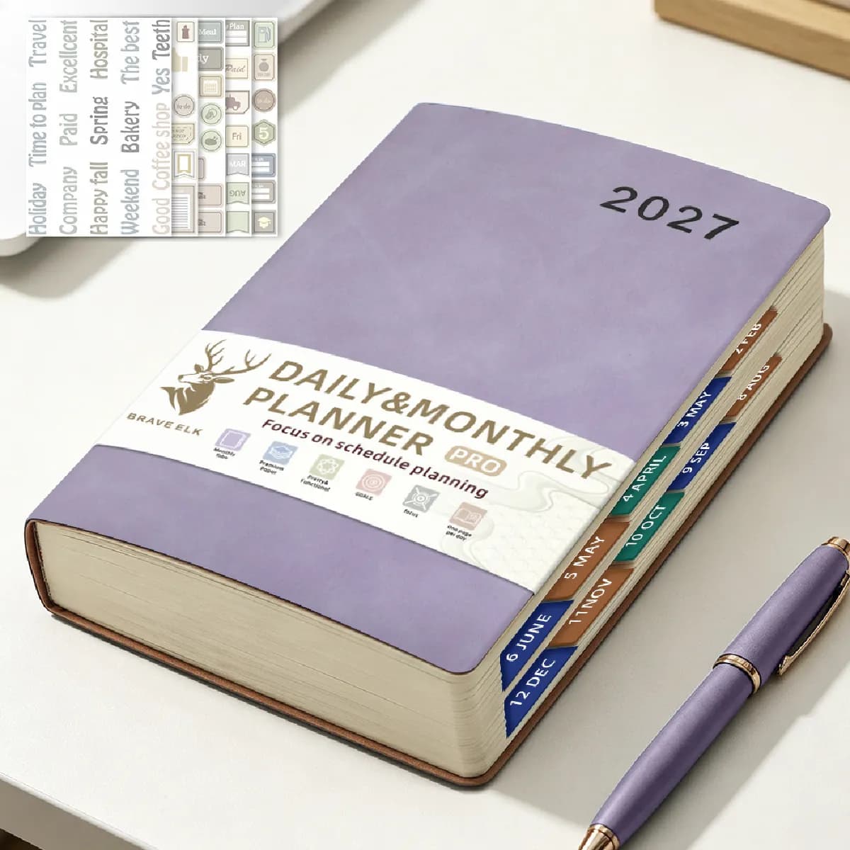 Agenda quotidien 2027 A5 anglais espagnol, carnet gestion du temps sur une page
