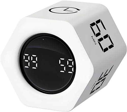Pomodoro Minuteur de productivité hexagonal, Horloge à bascule Vibration et Alarme sonore Mode 1/5/10/30/60 min et chronomètre blanc