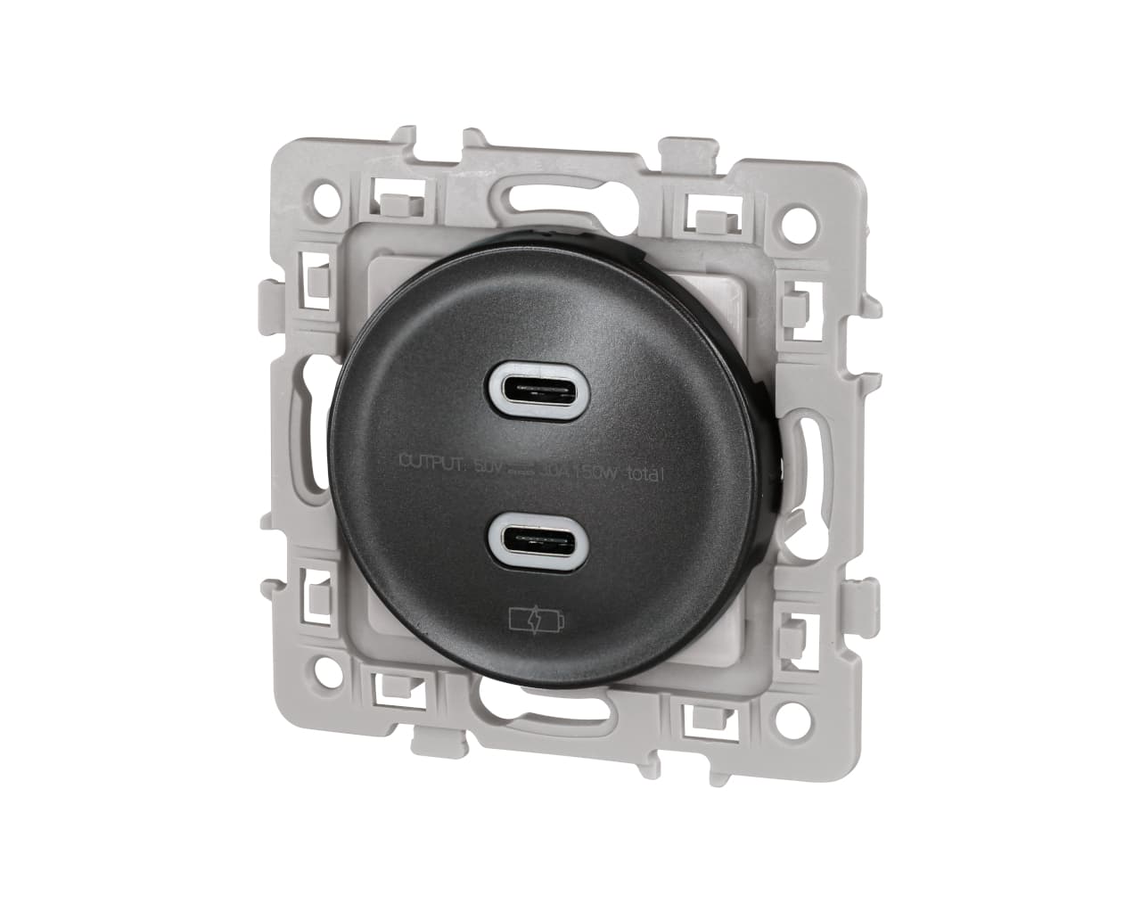 Prise chargeur USB double type C Noir Eur'Ohm Square