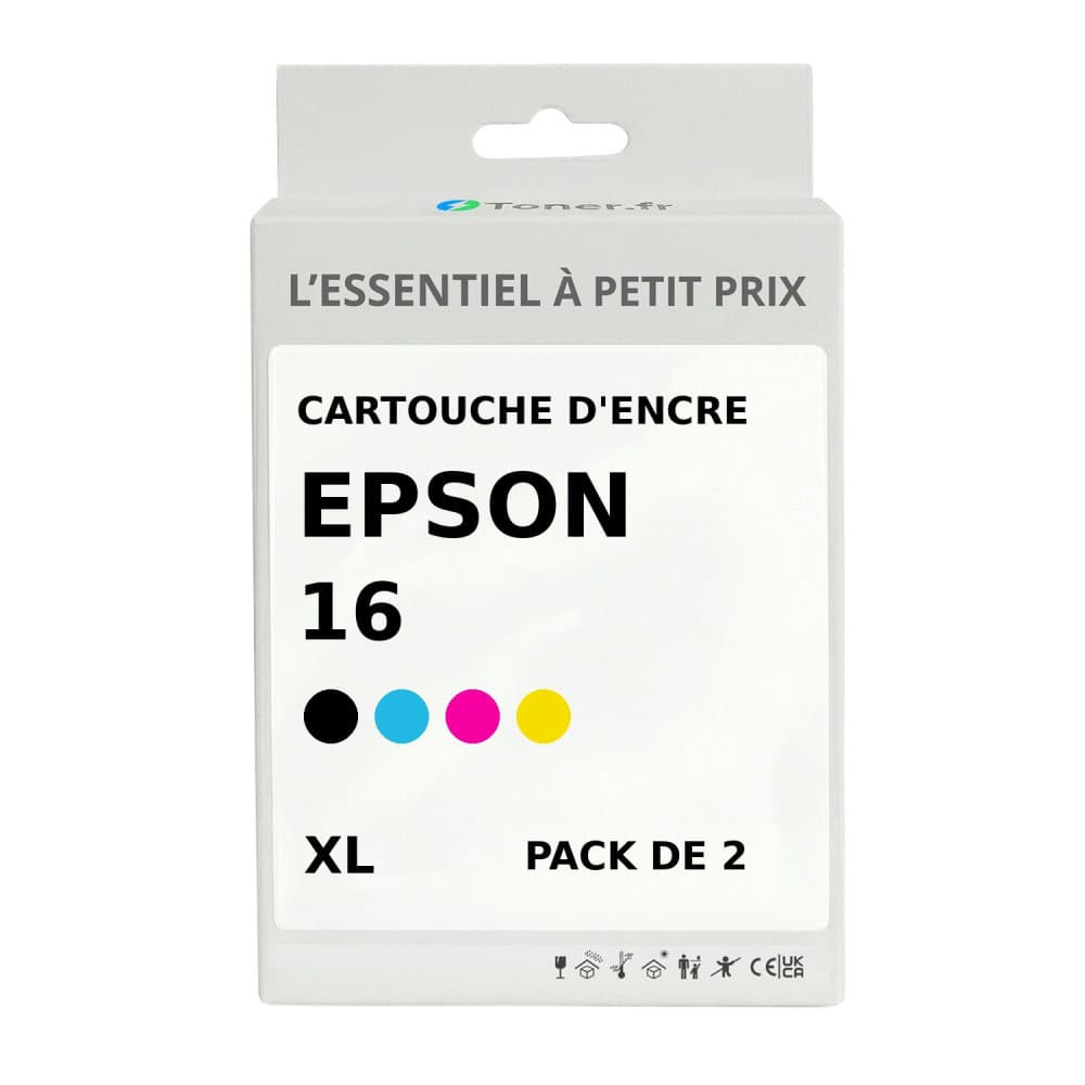 Pack de 2 cartouches d'encre compatibles Epson 16 XL Noir et couleurs