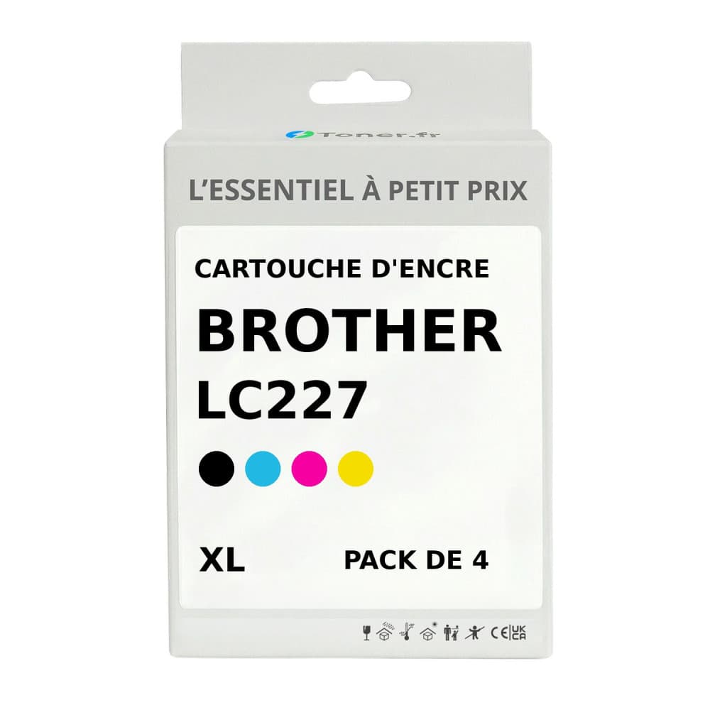 Pack de 4 cartouches d'encre compatible Brother LC227 XL Noir et couleurs